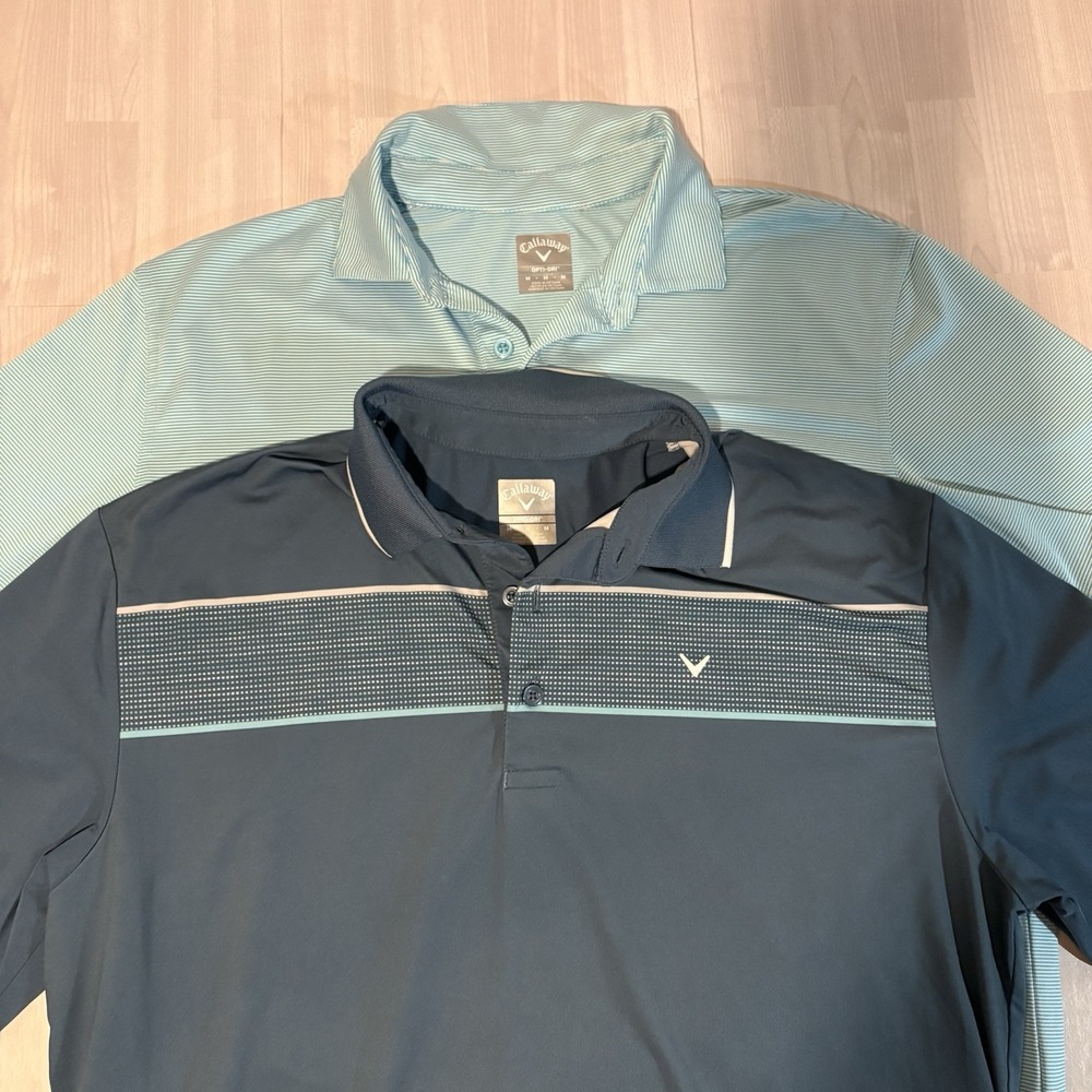 Callaway Men's Size M Golf Polo Shirts Opti-Dri Blue Performance Lot Of 2